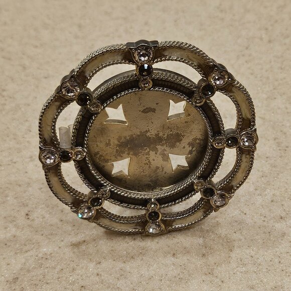 JAY STRONGWATER SCROLLED RIBBON BOW CRYSTAL JEWELED ENAMEL ROUND FRAME - Picture 1 of 8